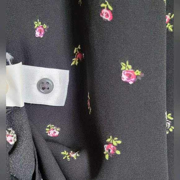 Gap Womens Black Pink Floral Short Flutter Sleeve Boho Chiffon Career Blouse XS‎ - Picture 4 of 4